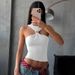 Womn's Fashion 2025 Summr Nw Fashionabl Uniqu Haltr Slvlss Mtal Ring High Nck Short Slv Tank Top_ecoleips.com