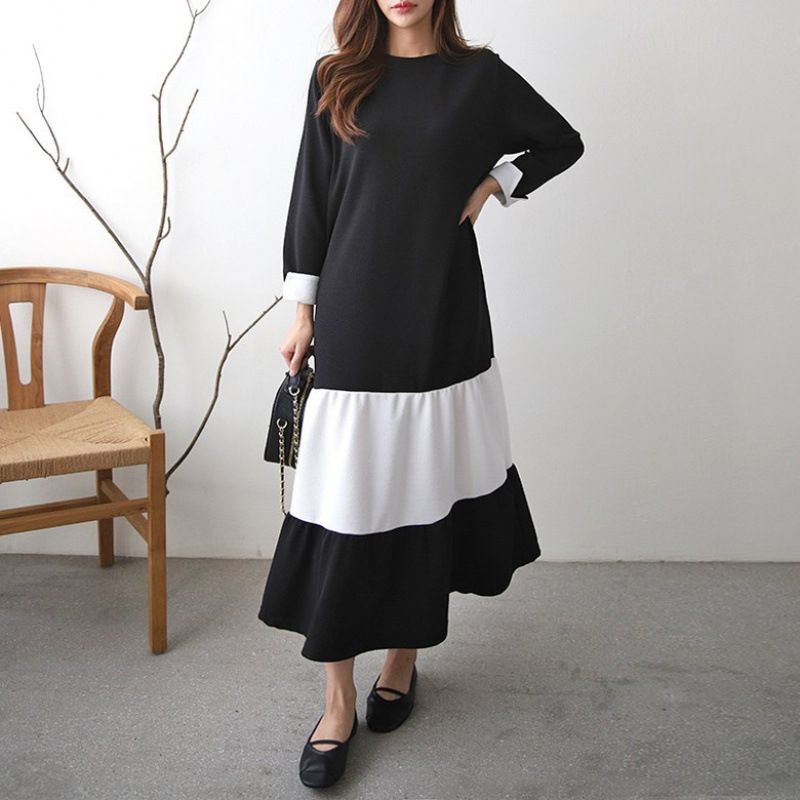 Japanese Rakuten European Korean Southeast Asian Korean-style Sweet Long Dress, Long-sleeved Pullover Dress For Spring,_ecoleips.com