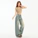 American High Street Retro Wide-leg Pants For Trendy Girls, Loose And Drapey, Distressed, Floor-length Women's Trousers,_ecoleips.com