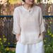 This Fresh, Green-Themed Literary And Artistic Retro-Style Top Features Five-Quarter Sleeves, A Stylish Buttoned Design,_ecoleips.com