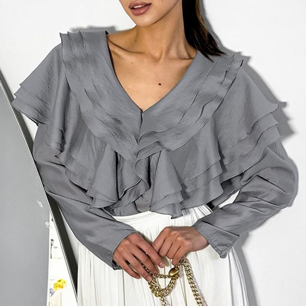 A Chic, Casual, And Versatile French-Inspired V-Neck Blouse With Ruffled Hem And Backless Design, Perfect For Spring And_ecoleips.com