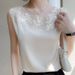 Lace Trim Round Neck Satin Camisole For Women, Unique Design, Sleeveless Blazer Inner Layer, Stylish Top_ecoleips.com