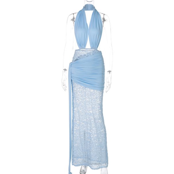 Women's Clothing Spring And Summer Fashion Sexy Lace Splicing Hollow Backless Halter Dress_ecoleips.com
