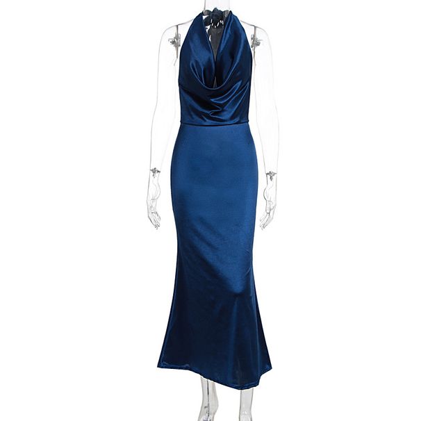 Women Fashion Sexy Halter Neck Open Back Plunge Neck Maxi Dress Premium Sense Elegant Evening Party Long Dress For Women_ecoleips.com