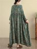 Oversize Cotton Vintage Casual Loose Green Print Floral Dresses For Women Long Sleeve Dress Femme Robe Vestidos Elegant Clothing_ecoleips.com