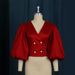 Women's Clothing Women's Slim Fit Button Cardigan V Neck Lantern Sleeve Short Party Style Shirt Tops For Formal & Casual For Women_ecoleips.com