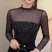 Fashionable Slim Fit Long Sleeve Mesh T-Shirt Half High Collar Shiny Sequins Women's Korean Style Elasticity New Arrival_ecoleips.com