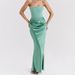 2026 European And American New Style Multi-color Waist Cinching Off-shoulder Fishbone Ruched Long Bodycon Dress Satin_ecoleips.com