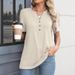 Women's Clothing Women's V Neck Short Sleeve Shirt Solid Color Button Detail For Formal & Casual For Women_ecoleips.com