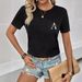 European American Women's Casual Black round Neck Short Sleeve T-Shirt Letter Print Sports Top Summer Fit True to Size_ecoleips.com