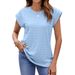 Women's Clothing Solid Color Jacquard Loose Round Neck Short Sleeved T Shirt Tops_ecoleips.com