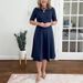 Elegant Women's Slim Fit Round Neck Dress Short Sleeve Spring Summer Solid Color_ecoleips.com
