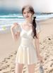 Conservative Slimming One-Piece Swimsuit Women's Sexy Skirt Style High End Vacation Hot Spring Swimwear Short Sleeve Polyester_ecoleips.com