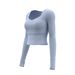 Patchwork Women's Long Sleeve Yoga Top With Bra Pads Breathable Slimming Fitness Sports Wear For Running_ecoleips.com