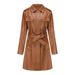 Sophisticated Mid-Length PU Trench Coat With Belt | British-Inspired Faux Leather Jacket For Women | Elegant Office & Casual Wear_ecoleips.com