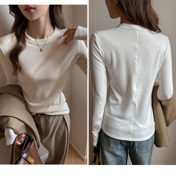 Women's Clothing Tencel Lyocell Long Sleeve Base Shirt Round Neck Brushed High End Solid Color T-Shirt For Autumn Winter Regular Fit_ecoleips.com