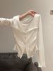 ng2510292 Women's Long-sleeve T-shirt With Unique Ruffled Collar, Two-piece Design, Single-breasted Top Early Autumn Wear,_ecoleips.com