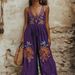 Women's Clothing Summer New Retro Printed Floral Cotton And Linen Suspenders Wide Leg Jumpsuit Trousers_ecoleips.com
