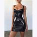 Sexy Disco Socialite Goddess Lady Shiny Strapless Waist-Cinching Slimming PU Leather Strap Dress Q176_ecoleips.com