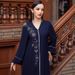 Women's Clothing Navy Blue V Neck Retro Dress_ecoleips.com