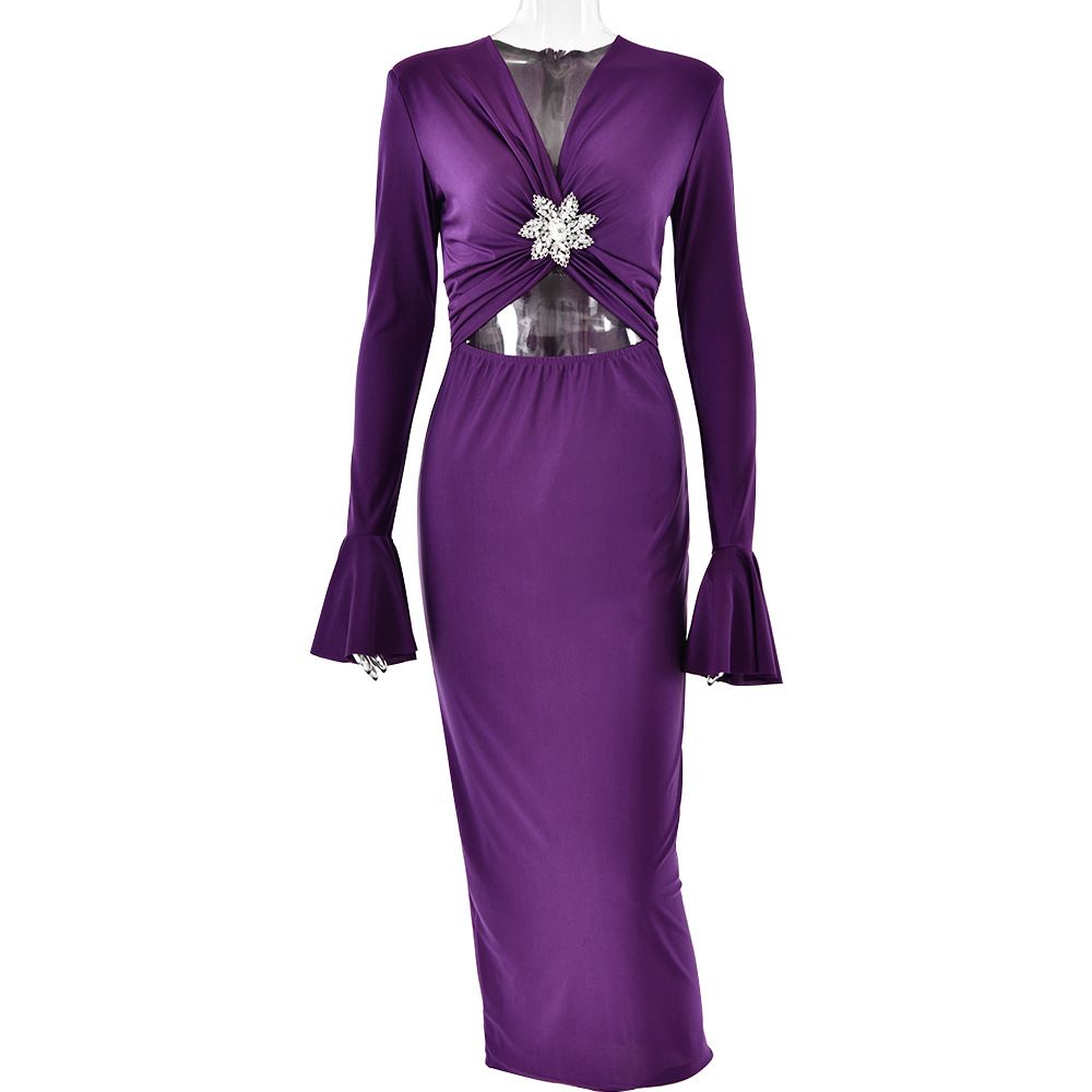 Women's Clothing Spring And Summer New V Neck Trumpet Sleeve Dress Fashionable Temperament Sexy Hot Girl Tight Fishtail Skirt_ecoleips.com
