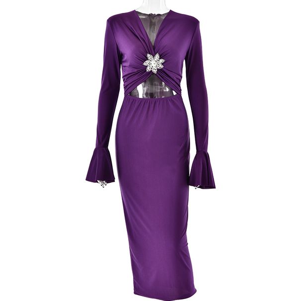 Women's Clothing Spring And Summer New V Neck Trumpet Sleeve Dress Fashionable Temperament Sexy Hot Girl Tight Fishtail Skirt_ecoleips.com