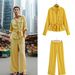 Women's Clothing Fashion Lapel Long Sleeved Shirt Wide Leg Casual Trousers_ecoleips.com
