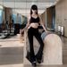 MUZI New Three-Button Yoga Vest Top For Women, High-Waisted Hip-Lifting Flared Pants Two-Piece Set_ecoleips.com