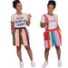 Women's Clothing Rainbow Striped Shorts & T-Shirt Set - Casual Loose Fit Summer Two Piece Outfit Vibrant Summer Essentials_ecoleips.com