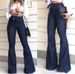 Women's Clothing High Waist Slightly Elastic Lace Up Flared Pants Wide Leg Pants Women's Jeans_ecoleips.com