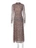 Hugcitar 2026 Leopard Print Turleneck Long Sleeve Slit Sexy Bodycon Midi Drses Spring Women Fashion Clothes Party Festival_ecoleips.com