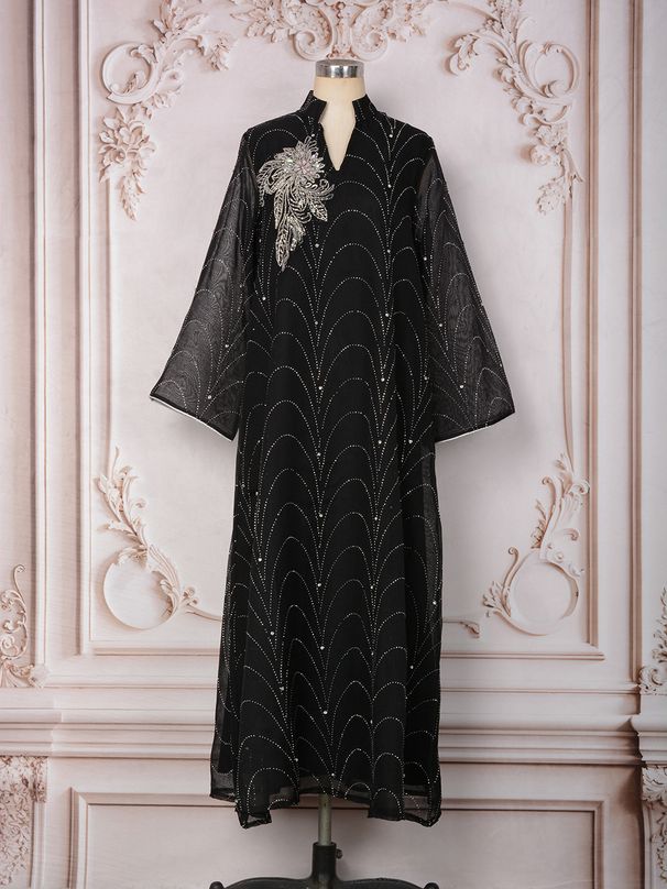 MT567 Elegant Rhinestone Beaded Maxi Dress for Malaysian Women Casual Everyday Wear_ecoleips.com