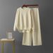 Women's Elegant Knitted Two-Piece Set Cross Border Style Loose Long Sleeve round Neck Sweater And Wide Leg Pants Solid Color Split Hem for Autumn Winter_ecoleips.com