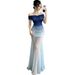 Women's Off Shoulder Ombre Blue Mesh Mermaid Bodycon Maxi Dress – Beach Resort Evening Gown_ecoleips.com