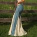Cross-border Foreign Trade Women's Clothing: Lace Splicing, Color-blocking, Vintage Bell-bottom Pants, Versatile And_ecoleips.com