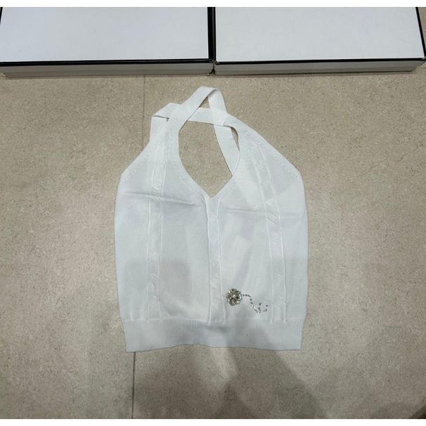 Trendy Brand Knitted Sleeveless Halter Neck Top With Logo On The Hem, Slim Fit, Versatile Women's Tank Top, 26 Summer_ecoleips.com