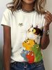 Colorful Stacked Cats Women's Tee - Cute Cartoon Feline Graphic, Playful Print For Casual Daily Wear_ecoleips.com
