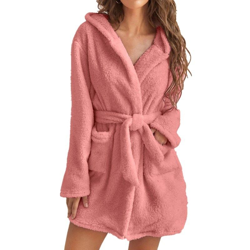 Soft Fleece Hooded Cardigan Coat For Women - Longline Winter Wrap Jacket With Belt, Cozy Oversized Outerwear For Fall & Winter_ecoleips.com