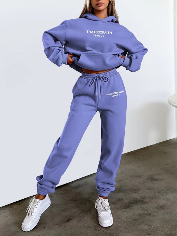 Letter Print Trendy Hooded Sweater Fashion Casual Scratching Trousers Suit_ecoleips.com