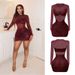 Women's Clothing Red Long Sleeved Patchwork Bodycon Dress For Women Sexy Mesh See Through European American Style Evening Gown_ecoleips.com