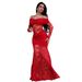 Elegant Off-Shoulder Lace Bodycon Dress For Women - Sexy Long Sleeve High Waist Formal Evening Dress, Plus Size Available (Black/Red)_ecoleips.com