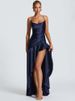 Mozision Satin Spaghetti Strap Ruffle Sexy Maxi Dress Women Off-shoulder Sleeveless Backless Thigh High Split Club Party Dress_ecoleips.com