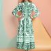 Women's Vintage Lantern-Sleeved, Printed Long-Sleeved Pleated Dress_ecoleips.com