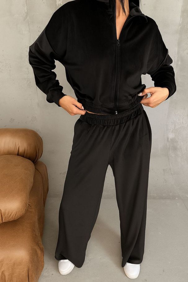 New European And American 2025 Fashion Women's Long-sleeved Lapel Zipper Cardigan Sweater Fleece Shirt Trousers_ecoleips.com