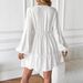 Women's Clothing Casual V Neck Dress Two Tone Embroidered Puff Sleeve Waist Cinching_ecoleips.com