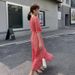 2026 Summer New Vintage Slimming Waist-Cinching Floral Long Dress, Super Elegant French Style, Flattering Chiffon Dress_ecoleips.com