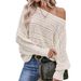 Women's Clothing Hollow Knitted Sweater Bat Sleeve Pullover One Shoulder Neck Off Shoulder Top_ecoleips.com
