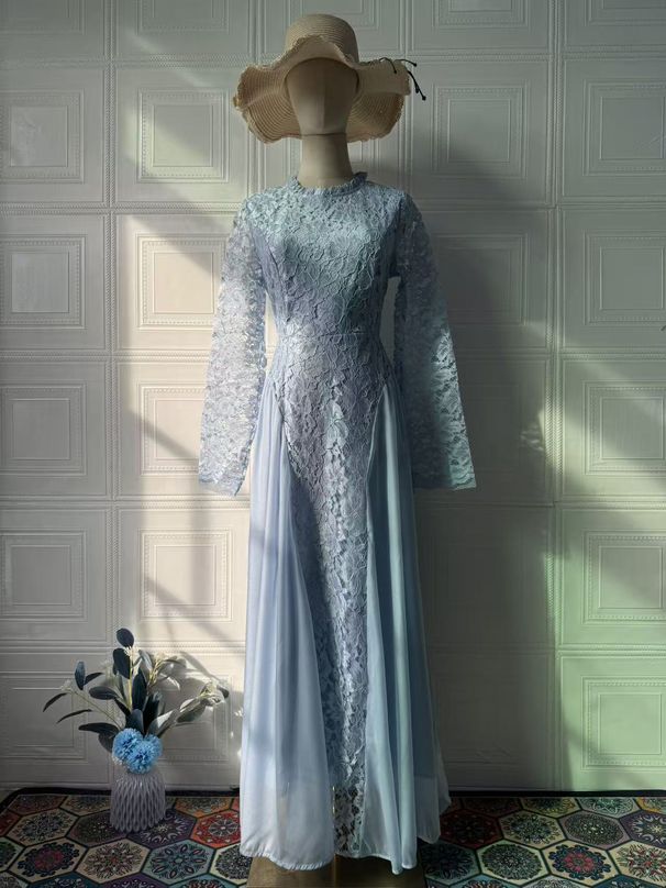 Modest Abaya Dress Women's Elegant Retro Style Long Sleeved Fitted Maxi Dress Soft Polyester Summer Dress_ecoleips.com