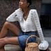 2026 New European And American Style Sexy Hollow Cardigan For Women, Solid Color Long Sleeve V-Neck Short Knit Top_ecoleips.com