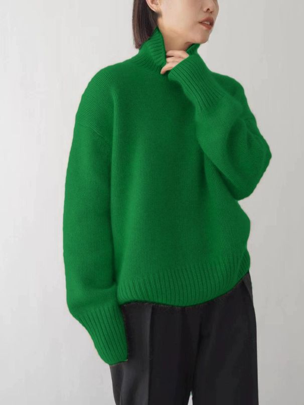 Oversized High Neck Knit Sweater For Women – Cozy Loose-Fit Casual Pullover In 12 Colors (Gray/Beige/Brown/Black/White, S-Xl)_ecoleips.com